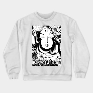 HOUSE OF HARLEQUIN TAG DESIGN ART NOUVEAU BLACK WHITE DRAWING Crewneck Sweatshirt